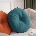 thumbnail image 3 of Nvzi Cojín para silla redondo suave con diseño geométrico y pompones degradados, para jardín, patio, hogar, cocina, oficina (azul, diámetro 16"), 3 of 5