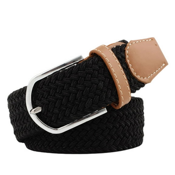 Jdlsppl Women's Elastic Braided Belt Faux Leather Belt Metal Fashion Braided Casual Summer Basic Metal Buckle Web Belt Black One Size