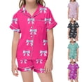 thumbnail image 5 of LRen Girls Casual Printed Lapel Collar Short Sleeve Button Down Shirt And Shorts Pajama Outfit Set For Toddlers Kids,12-13 Years,Z2-Light Purple, 5 of 5