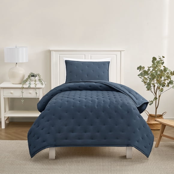 Mainstays Twin/Twin XL Comforter Set, Soft Lightweight & All Season, 2-Piece, Navy Blue