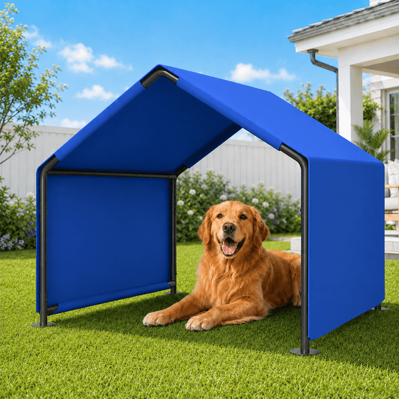 Euqvunn Dog Shade Shelter, Portable Outdoor Dog Tent with Waterproof Cover, Pet Shade House for Garden, Patio, Backyard, Travel - Blue