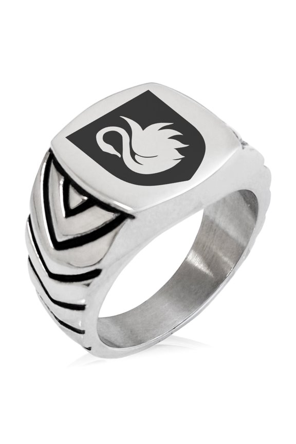 Stainless Steel Swan Harmony Coat of Arms Shield Chevron Pattern Biker Style Polished Ring