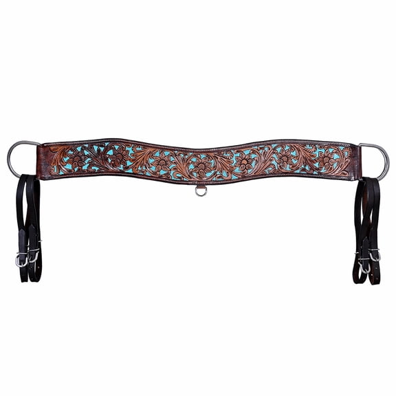 COMFYTACK Leather Horse Tripping Breast Collar Brown Floral Turquoise Inlay