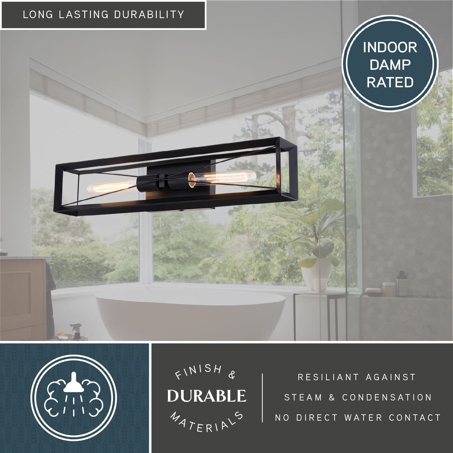 Milton 2-Light 24 in. Wide Matte Black Transitional Flush Wall Sconce with Metal Cage Shade, Dimmable, LED Compatible, Steel Bathroom Vanity Lighting Fixture, Vertical or Horizontal Mount Bath Bar