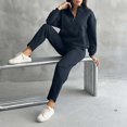 thumbnail image 5 of Women's Thermal Half Zip Sweatsuit Set, Fleece Lined Two Piece Outfit, Solid Color Pullover and Straight Leg Pants, Winter Workout Set, Running Yoga Outfit Navy L, 5 of 8