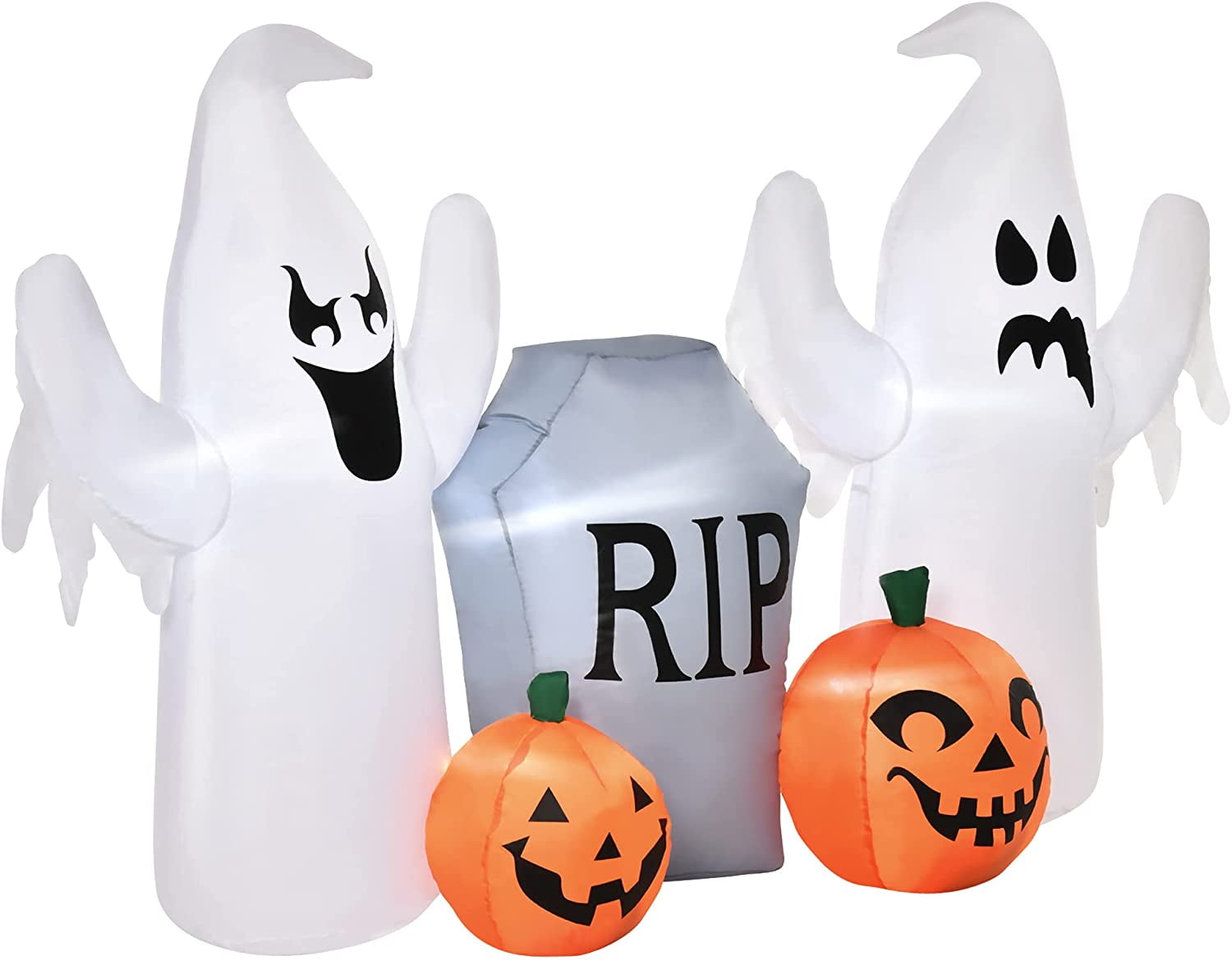 HOMCOM 4ft Halloween Inflatable Ghosts with Tombstone and Pumpkin, LED ...