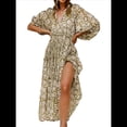 thumbnail image 2 of Vestido Midi Holgado Informal de Verano para Mujer, con Escote en V, Cordones, Media , Estampado Geométrico Bohemio Verde Oliva M, 2 of 6