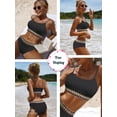 thumbnail image 4 of Lingerie for Women, High Waisted Lingerie, Ribbed Contrast High Waisted Tummy Control Bikini Set Spandex Swimsuit 2 Pieces, Pink(M), 4 of 6