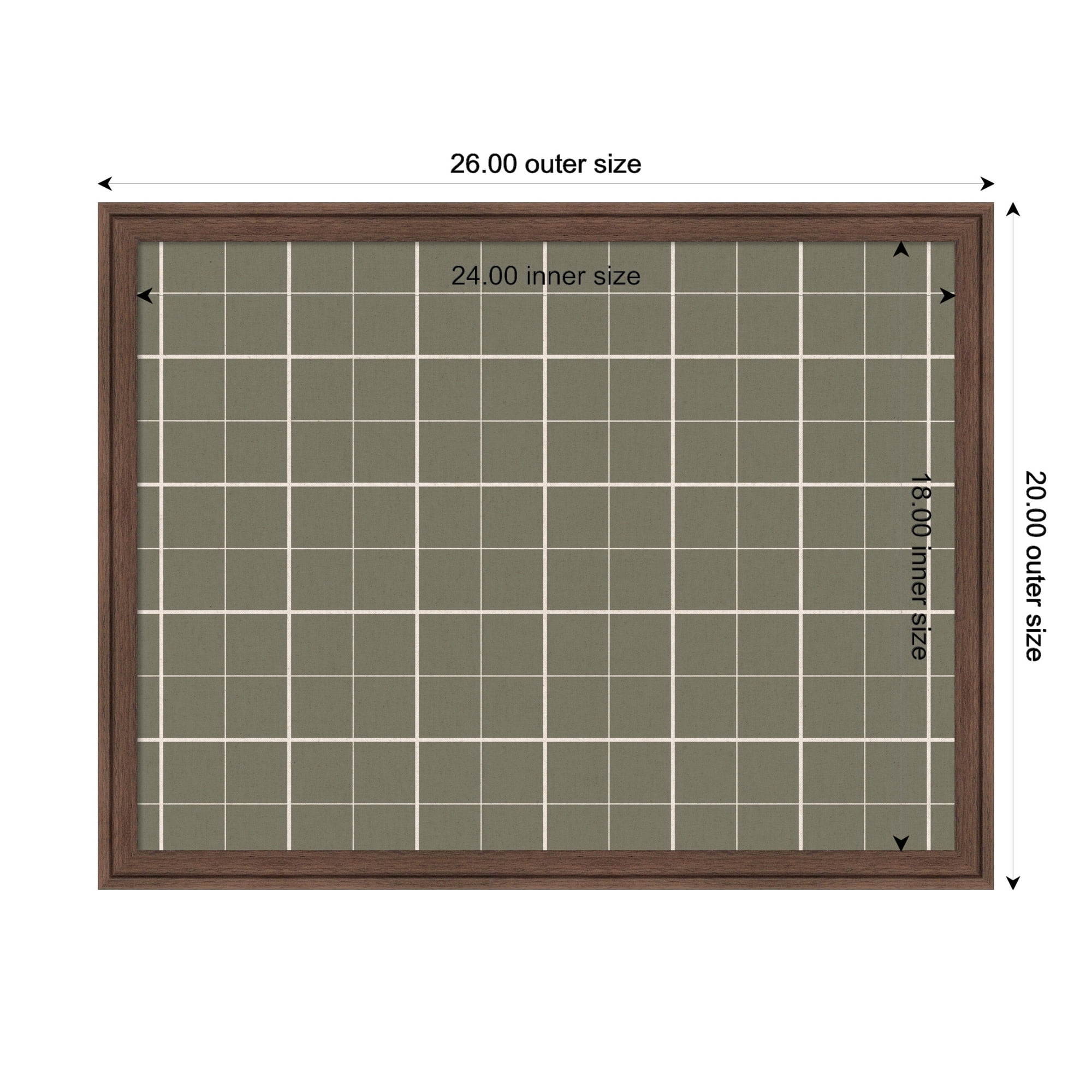 Kate and Laurel Framed Fabric Pinboard 26 x 20, Sage Green Plaid Printed Linen Classic Bulletin Board for Use as a Vision Board or Wall Organization, Florence Medium Brown Frame
