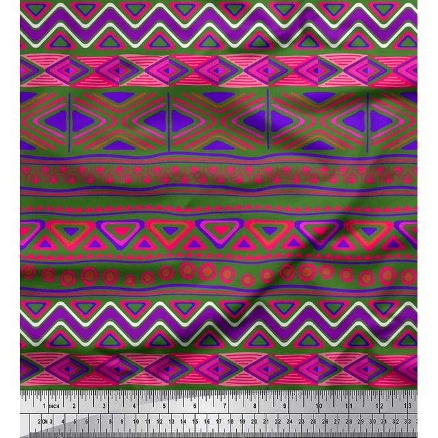 Soimoi Moss Georgette Fabric Aztec Geometric Print Sewing Fabric Yard 42 Inch Wide