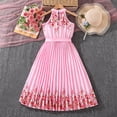 thumbnail image 4 of BLTIBY Girls Summer Floral Halter Maxi Dress Elegant Pleated Sleeveless Belted Party Dresses Beach Outfits Pink 8-9Years, 4 of 9