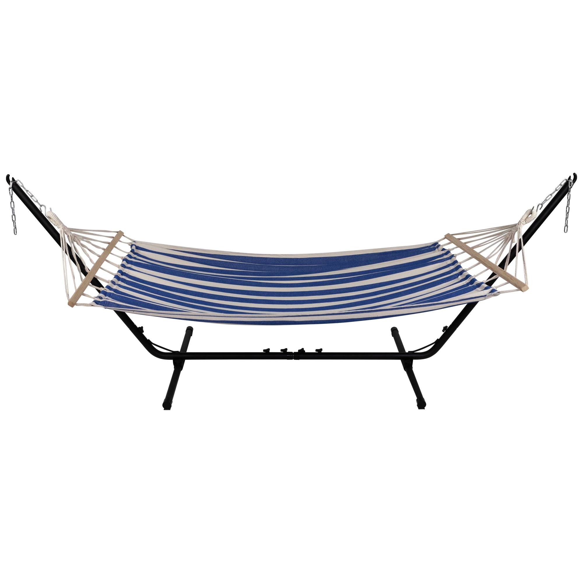 Northlight Striped Macrame Quilted Two Person Double Hammock - 9' x 56" - Blue and Cream
