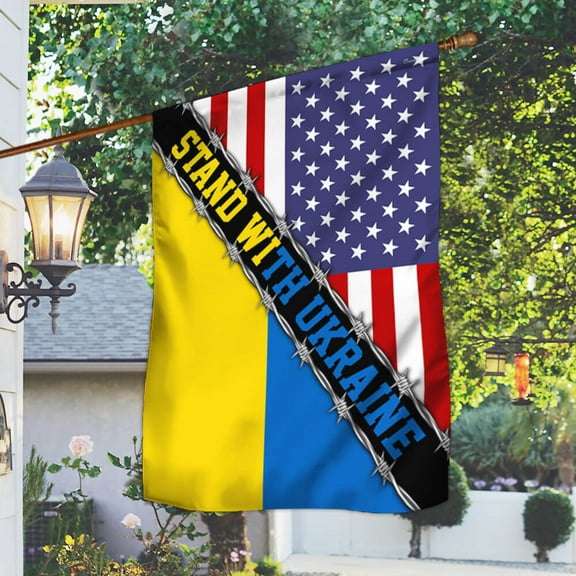 Flagwix Stand With Ukraine, America Ukraine Flag THB3781F Ukraine Flags, Indoor Outdoor Decoration - House Flag (29.5" x 39.5")