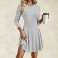 thumbnail image 5 of Karymi Summer Dresses for Women Brushed Ribbed Knit Dress, Crew Neck Long Sleeve Slim Fit High Waist Flowy A Line Short Dress for Fall Winter Daily, 5 of 9