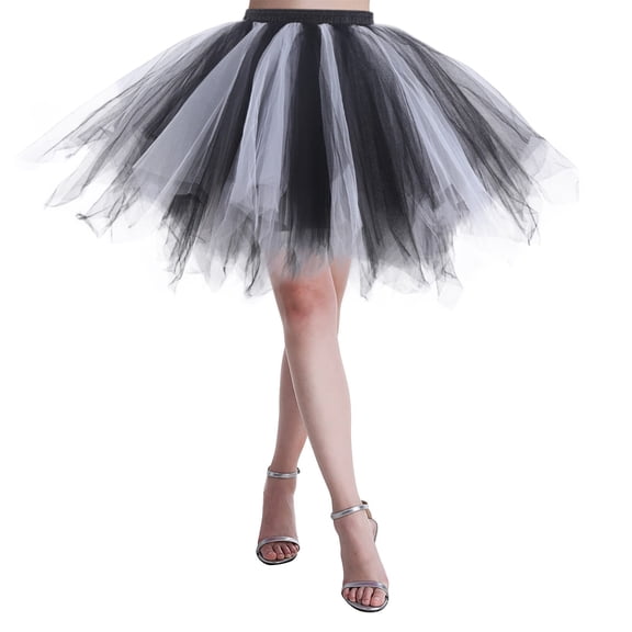 FASHOFT Tutu Skirts For Women Gradient Color Splicing Mesh Tutu Skirt Flared Ballet Half Skirt For Carnival And Stage Show Womens Skirts Black