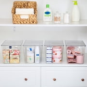 Sindcom 4 Pack Clear Plastic Storage Bins with Lids, Pantry Organizer, for Cabinet, Kitchen, XLarge