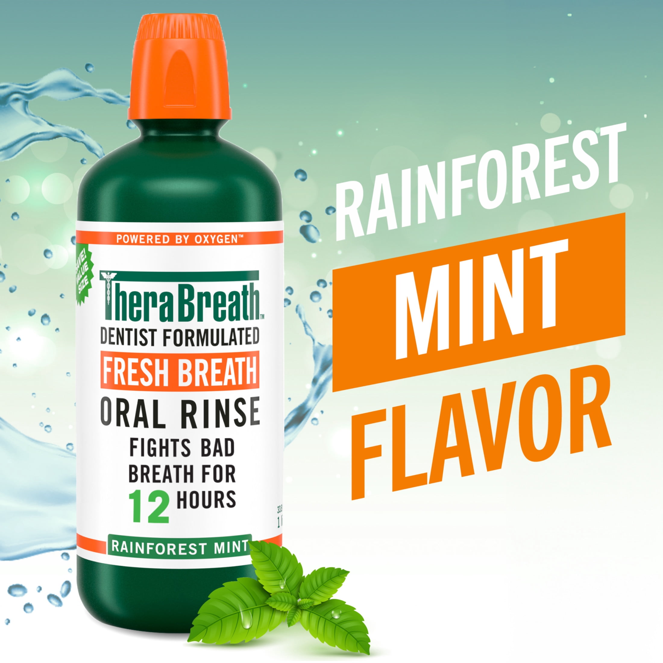 TheraBreath Fresh Breath Mouthwash, Rainforest Mint, Alcohol-Free Mouthwash for Adults, 16 fl oz