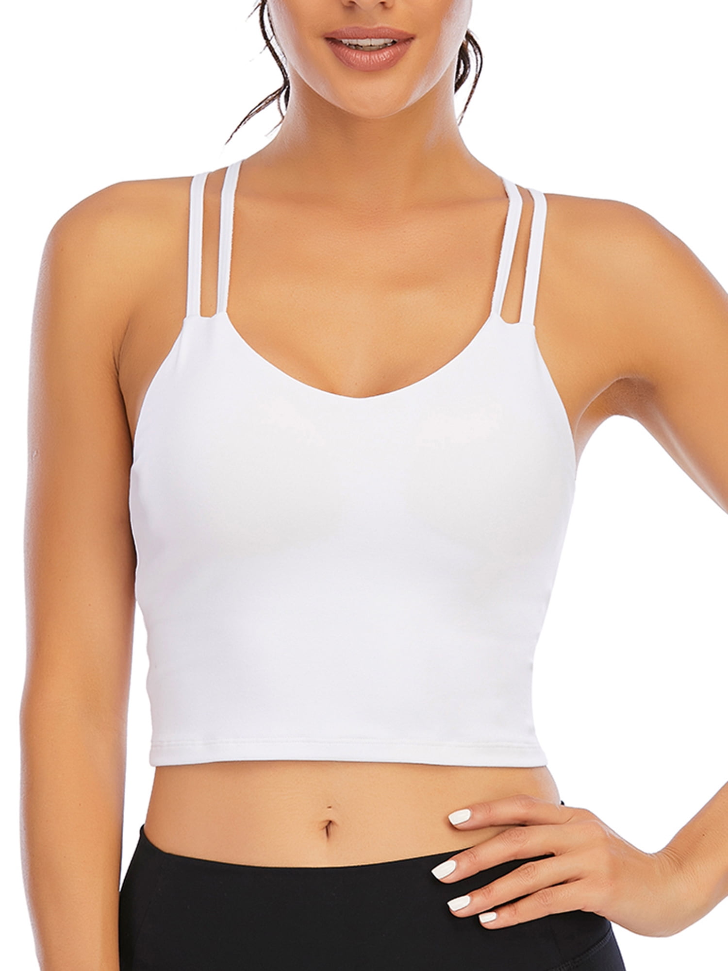 Fannyc Womens Longline Sports Bra Strappy Yoga Bra Crop Top Criss Cross Back Light Support 3156