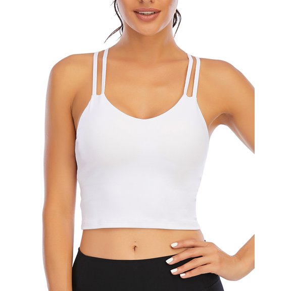 FANNYC Women's Longline Sports Bra Strappy Yoga Bra Crop Top Criss-Cross Back Light Support Removable Paddeds Sports Bra For Workout Gym Fitness Running