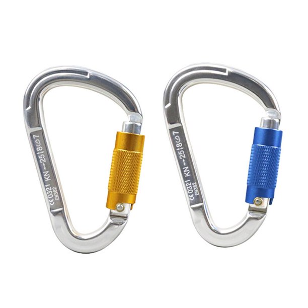 Automatic Locking 25KN Aluminum Carabiner Rock Climbing D-Shape Buckle for Yoga Hammock Camping Hiking Outdoor Sports1 blue 1 yellow He Qiyong unisex