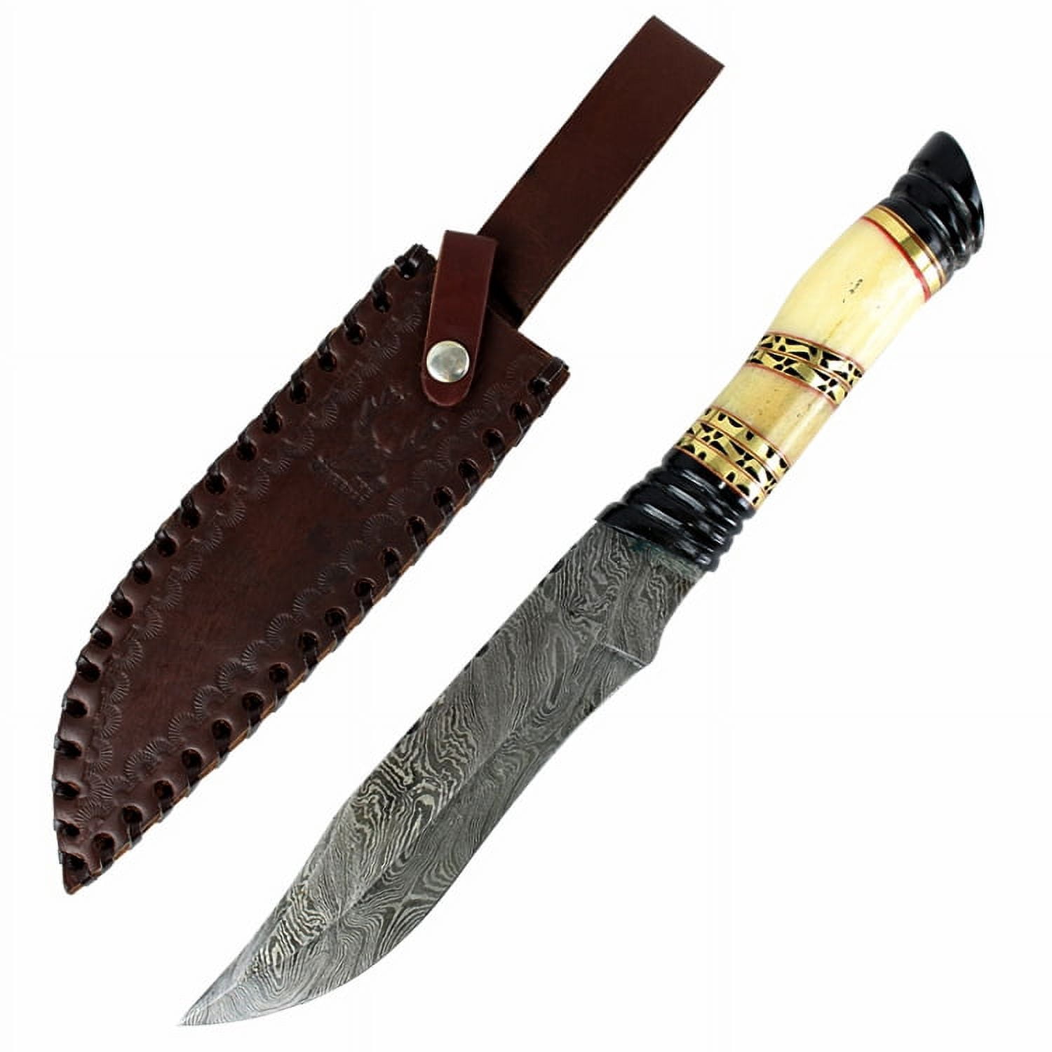 TheBoneEdge 13" Damascus Steel Fixed Blade Bone  Horn Handle Hunting Knife