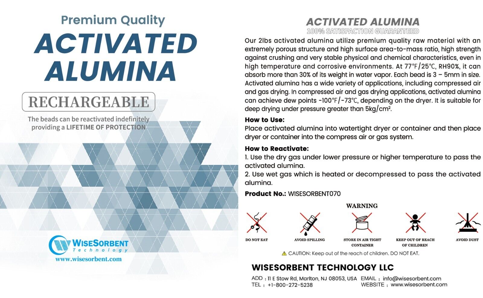 thumbnail image 2 of 2 Lbs Activated Alumina Desiccant – Reusable Dehumidifier – By Wisesorb 2 of 5