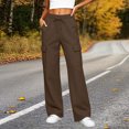 thumbnail image 2 of Women's Fleece Lined Cargo Pants Elastic Waist Drawstring Wide Leg Casual Lounge Trousers Cozy Fall Winter Jogger Pants with Pockets Coffee, 2 of 9