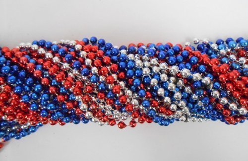 33 Inch 7mm Round Metallic Red, Blue And Silver Mardi Gras Beads - 6 ...