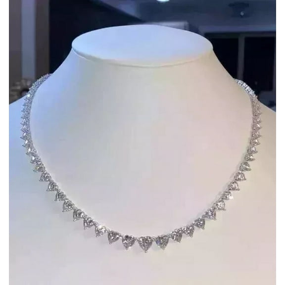 Heart Cut 21CT Natural Moissanite Diamond Tennis Women's Necklace in 14K White Gold Plated