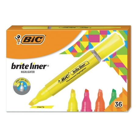 UPC: 0070330364646 | BIC Tank-Style Highlighter Chisel Tip Assorted Colors 36/Pack BLMG36AST