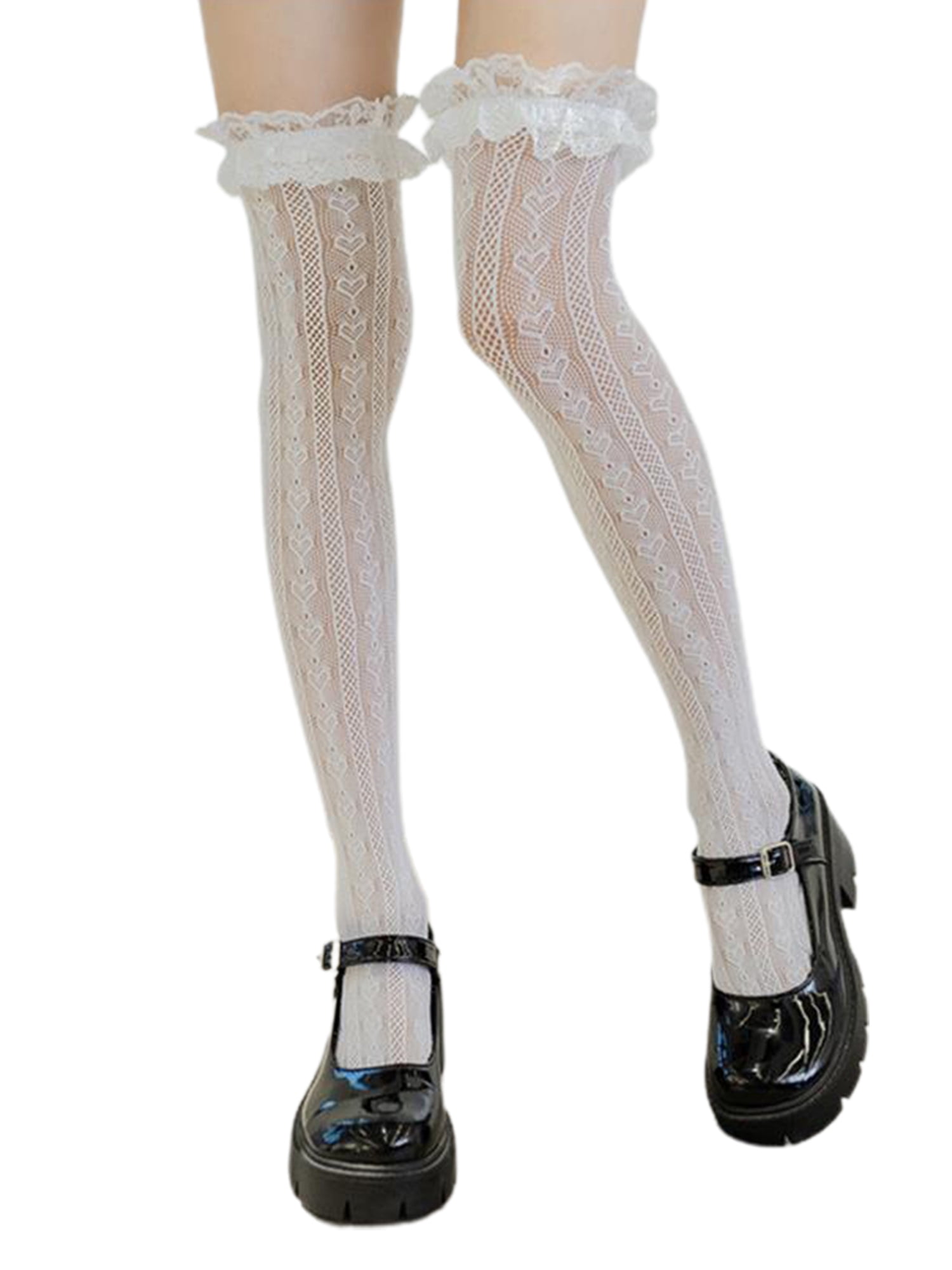 Spring and Summer Fishnet Black White Nylon Socks Middle Tube Stockings  Medium Mesh Fishnet Tights