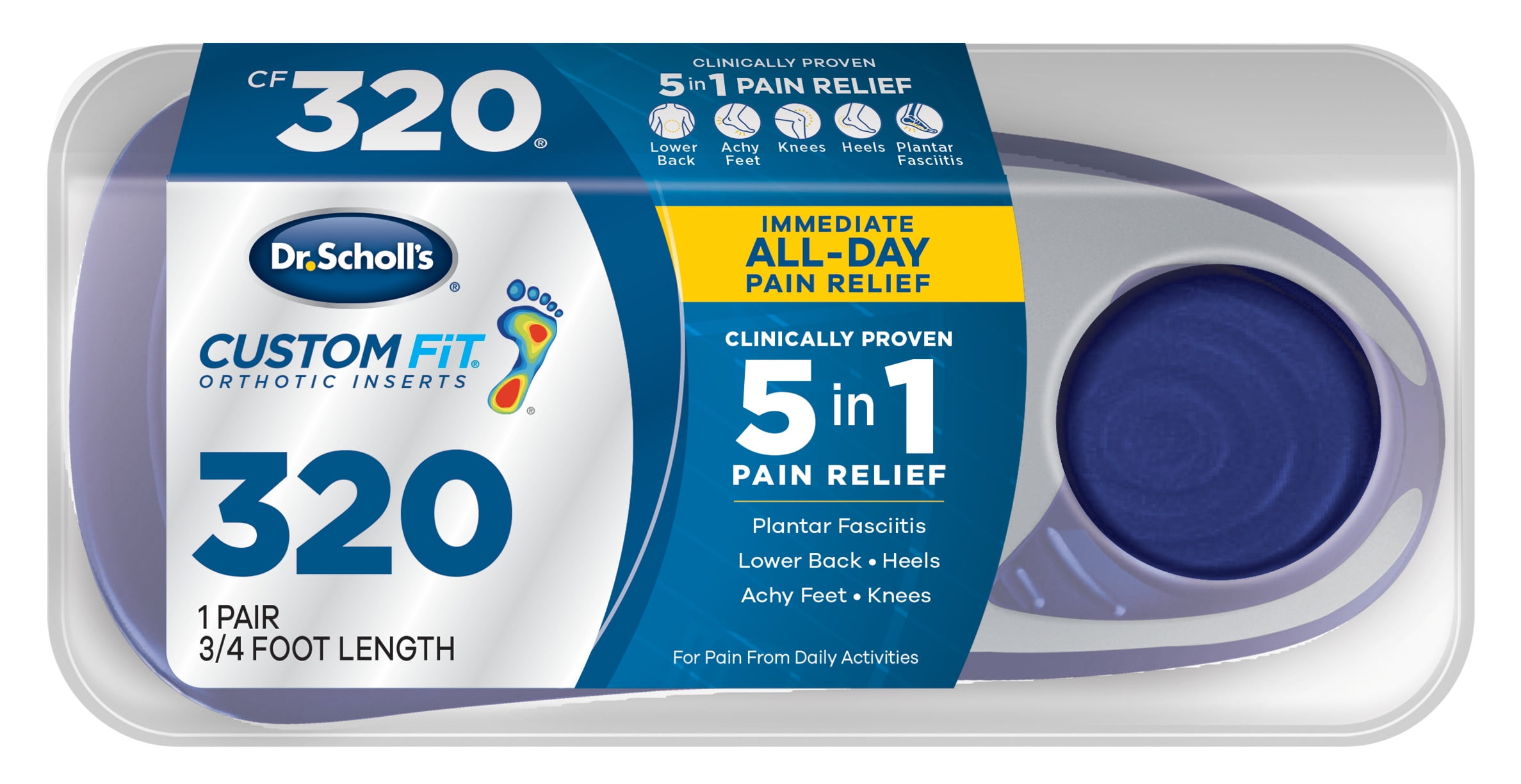 Dr Scholls Custom Fit CF 320 Orthotic Insole Shoe Inserts for Foot Knee and Lower Back Relief 1 Pair