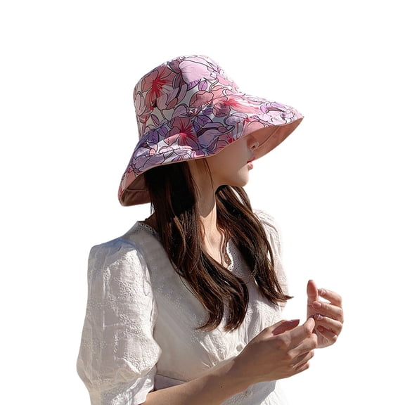 FUZHIQ Women's Reversible Floral Print Wide Brim Bucket Hat, UV Protection Foldable Sun Hat for Beach, Travel, Summer Daily Outdoor