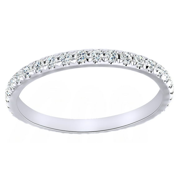 AFFY Round Cut White Natural Diamond Half Eternity Anniversary Band Ring In 14K Solid White Gold (0.62 Ct)