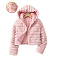 thumbnail image 3 of OGLCCG Girl's Faux Fur Coat Long Sleeve Button Front Fuzzy Hooded Cropped Jacket Fall Winter Fluffy Sherpa Coat(Pink,7-8Years), 3 of 8