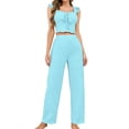 thumbnail image 3 of Harpily Womens Pajama Set 2 Piece Sleeveless Lace Trim Camisole Top with Cute Fly Sleeve Spring Summer Home Night Wear L, 3 of 5