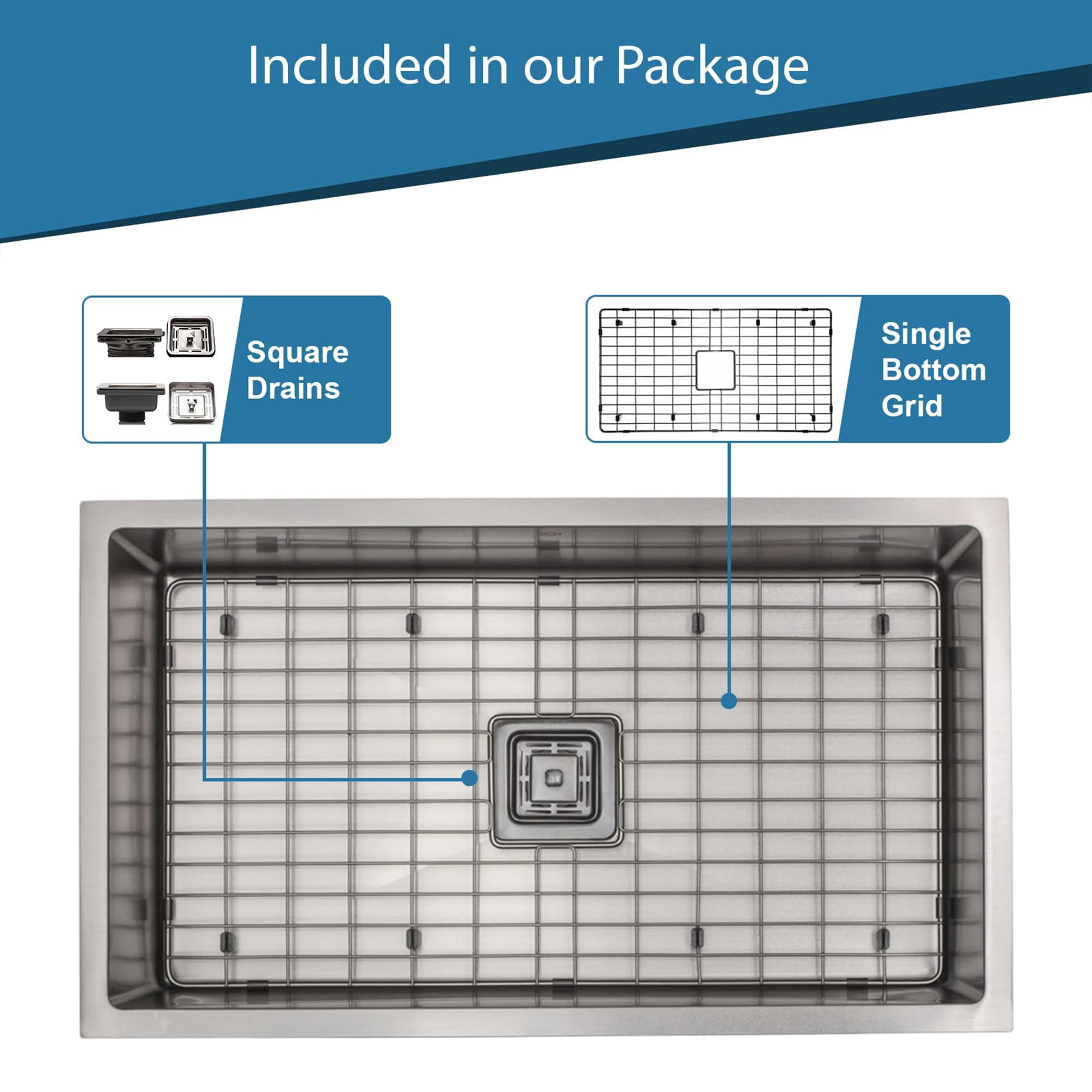 Strictly Sinks 32 Inch Undermount Single Bowl Kitchen Sink – Sink with Bottom Grid & Drain – Silver