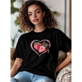 thumbnail image 2 of Camiseta de mujer, camisetas de manga corta, camisetas casuales, camiseta de cuello redondo con corazón de amor y fresa rosa para mujer, 2 of 8