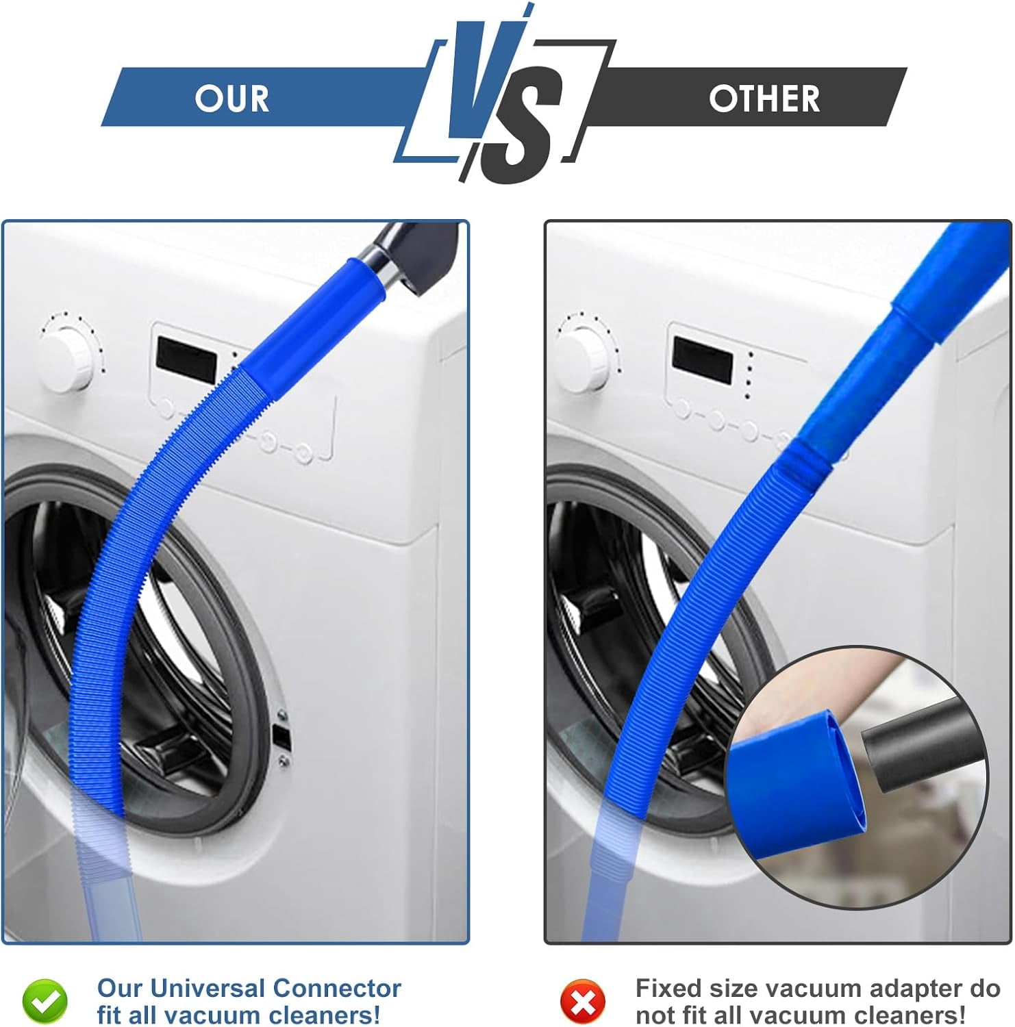 2 Pieces Dryer Vent Cleaner Kit Compatible with Most Vacuum Cleaner, Dryer Lint Brush and Vacuum Hose Attachment, Quickly Lint Remover, Deep Blue