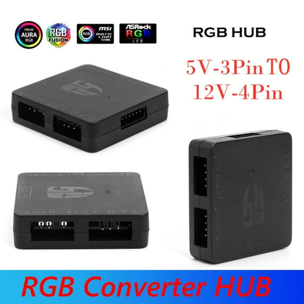 Convertidor RGB 5V a 12V Centro de transferencia Adaptador de ventilador de luz ARGB de 3 pines a 4 pines