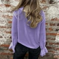 thumbnail image 5 of Lenpel Women's Chiffon Tops Bell Long Sleeve Tie Front Collared Ruffle Trim Layered Button down Shirts Dressy Casual Blouses(Purple,Medium), 5 of 5
