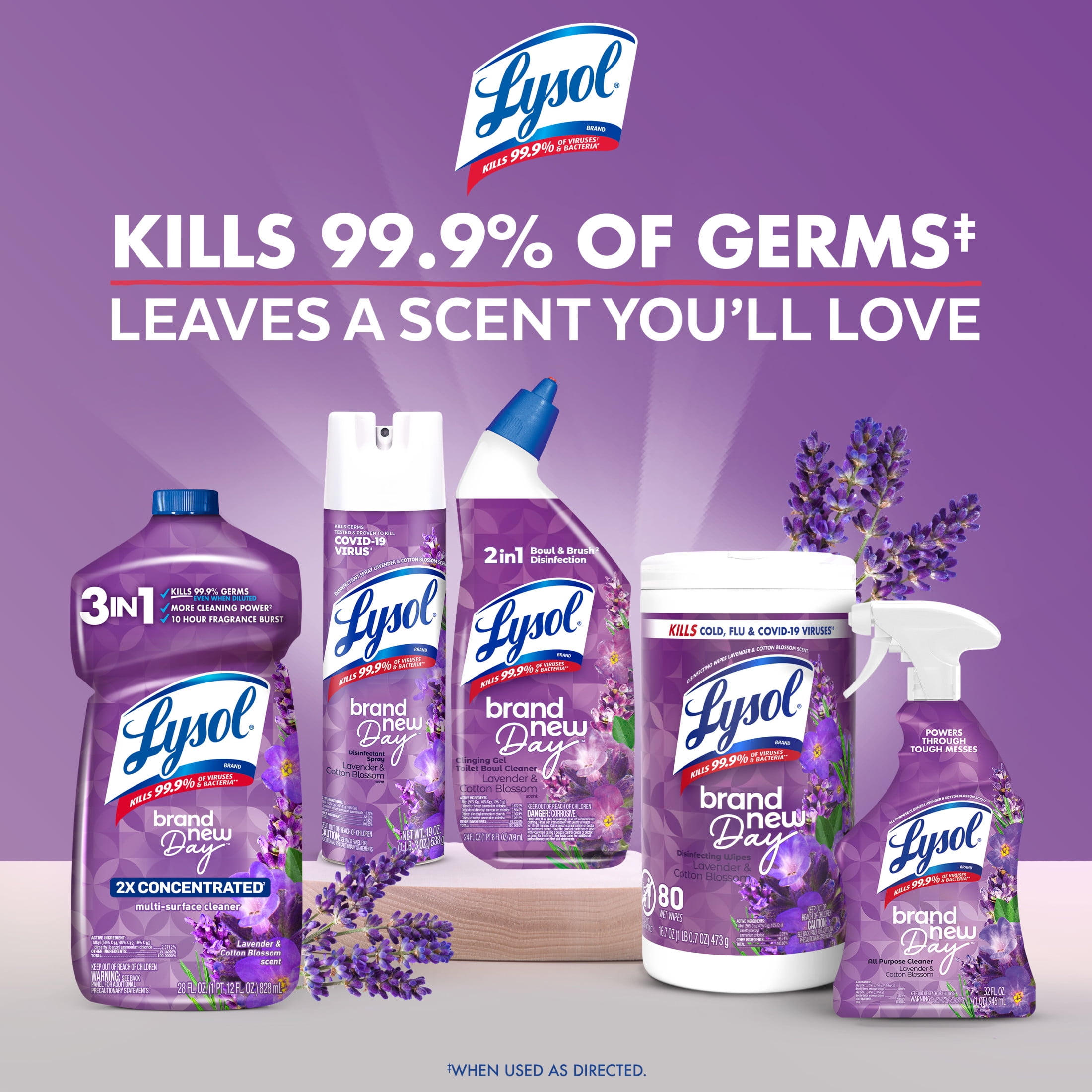Lysol All Purpose Cleaner, 2X Concentrated Multi-Surface Disinfectant Floor Cleaner for Mopping Solution, for Bathroom & Kitchen, Lavender & Cotton Blossom, 28 fl oz