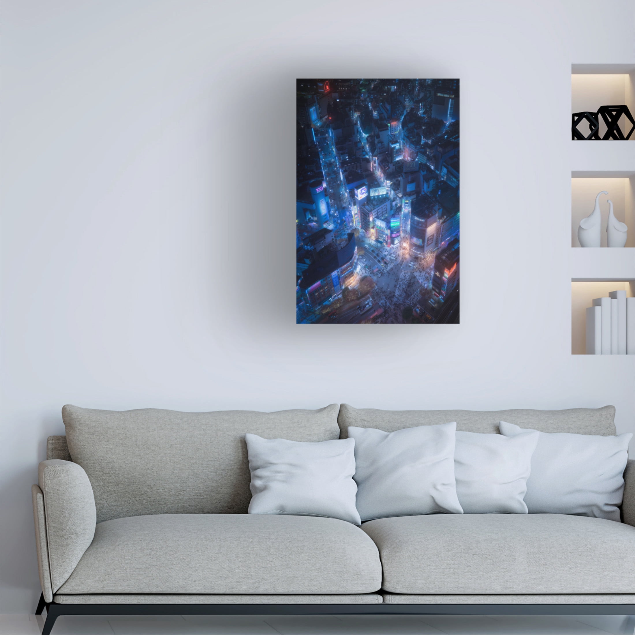 Canvas Wall Art - Javier De La 'Flying Shibuya' Wall Art for Living Room, Bedroom, or Office Décor by Trademark Fine Art - 22 x 32 Inches