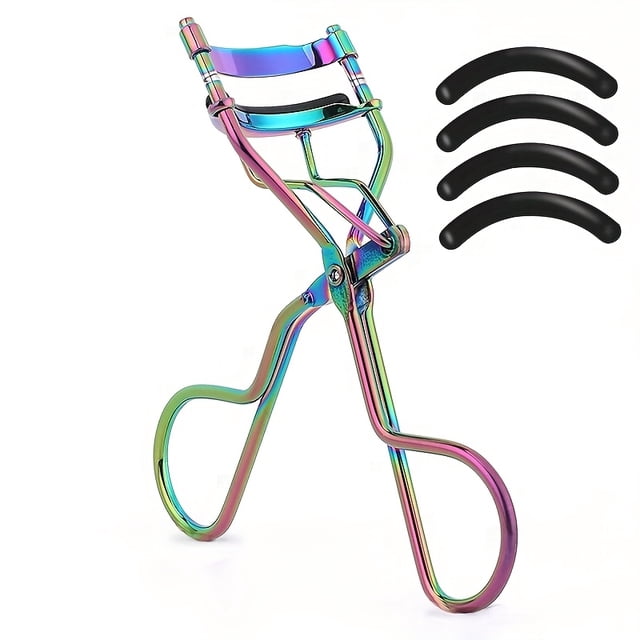 Portable Stainless Steel Professional Eyelash Curler Kit with 4 Replacement Rubber Strips