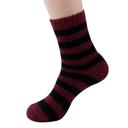 

Compression Socks Women Stripe Coral Velvet Plush Warm Home Sleeping Stockings Striped Socks