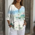 thumbnail image 6 of Women's Tops, Tees & Blouses,Shirts for Women Trendy Button Down 3/4 Sleeve Blouse Lightweight Loose Casual Summer Tops, 6 of 7