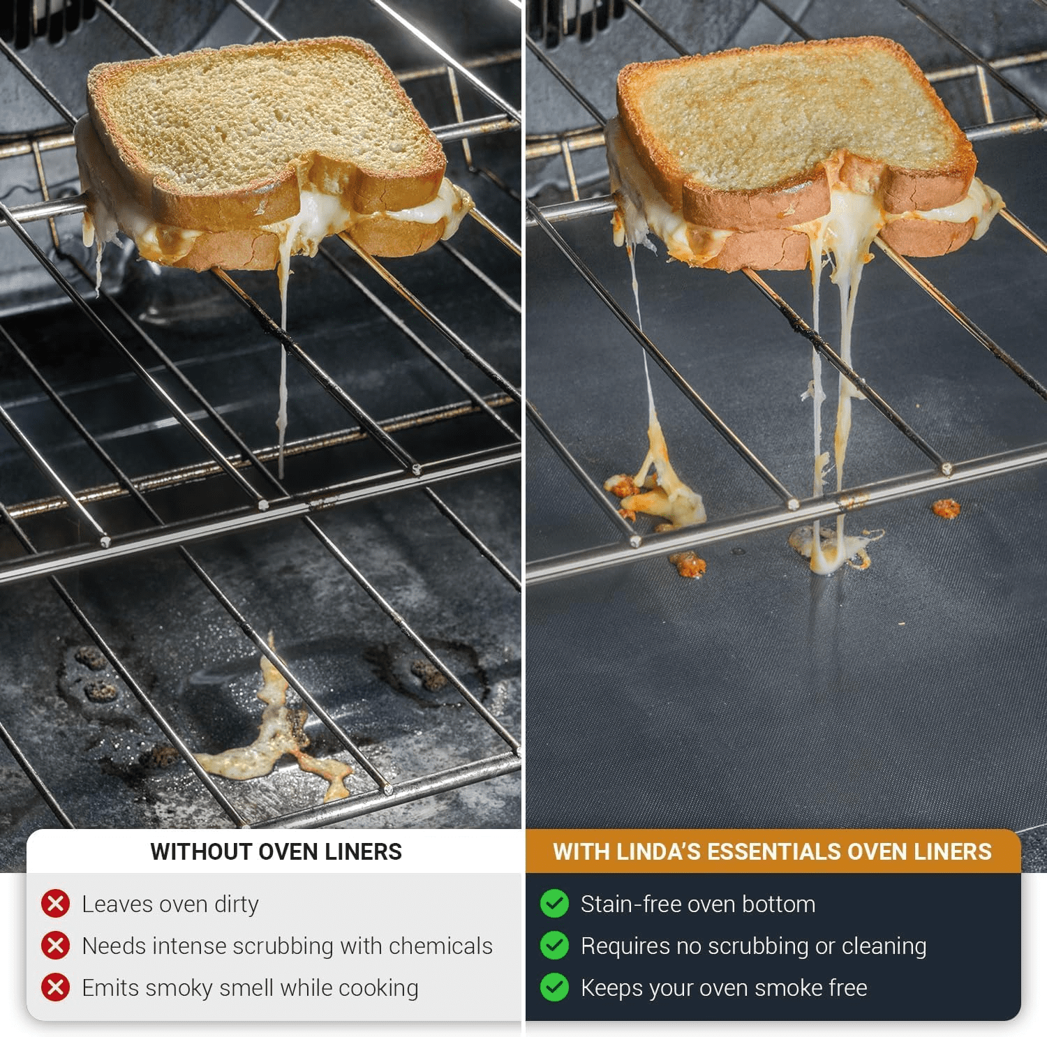3 Pack Linda’s Essentials 16.25” x 23” Non-Stick Oven Liners for Bottom of Electric Oven and Gas Oven