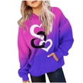 thumbnail image 2 of SGFCWSX Girls Oversized Hoodie, Teens Gradient Heart Print Pullover with Pocket Comfort Sweatshirt for Casual Daily Wear Purple Size 13-14 Years, 2 of 5