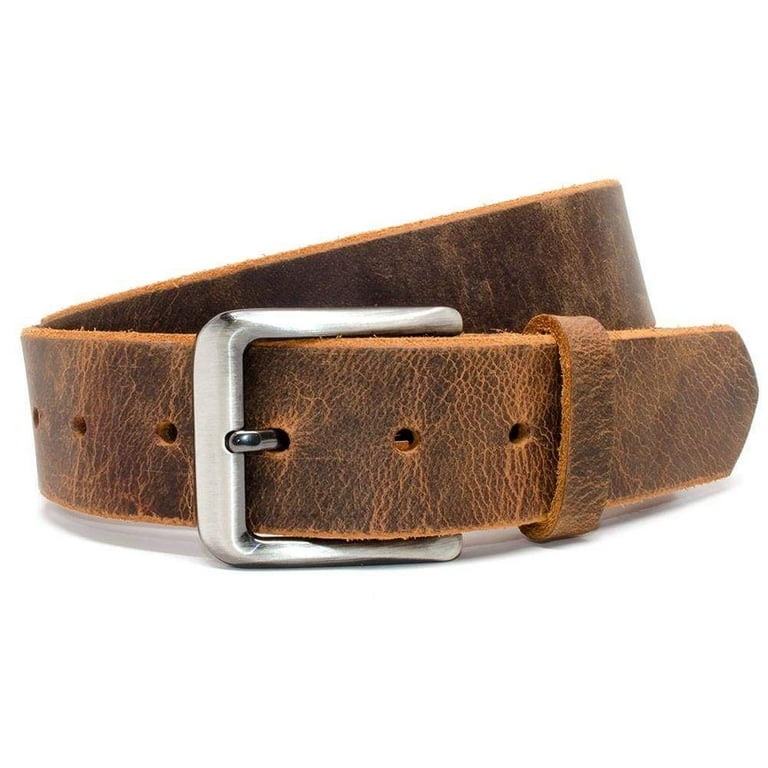 Roan Mountain Brown Leather Belt | Hypoallergenic | Handmade in USA! 36 inch / Brown / Zinc Alloy/Leather
