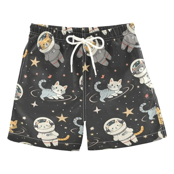 joogoo Boys Swim Trunks Cats on Space Beach Board Shorts Drawstring Swimsuit S